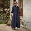Women's Cotton Linen Shirt Dress Casual Rolled-Up Sleeve Button Dowm Maxi Dress Summer Loose