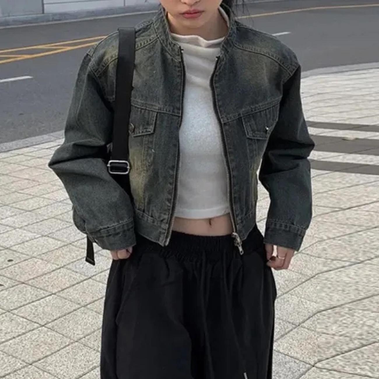 

AI.Fashion Стоячий воротник джинсовые куртки женские молнии тонкие винтажные пальто женские элегантные уличные короткие куртки женские One Size