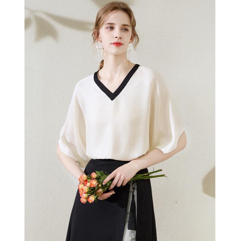 TUHUANG 100% Mulberry Silk V-Neck Batwing Blouse M