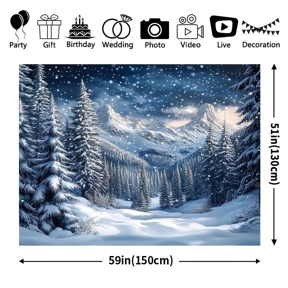 Christmas Mountain Scenery Photography Backdrop, Made of Durable Polyester Material, Suitable for Holiday Parties and eventsZL