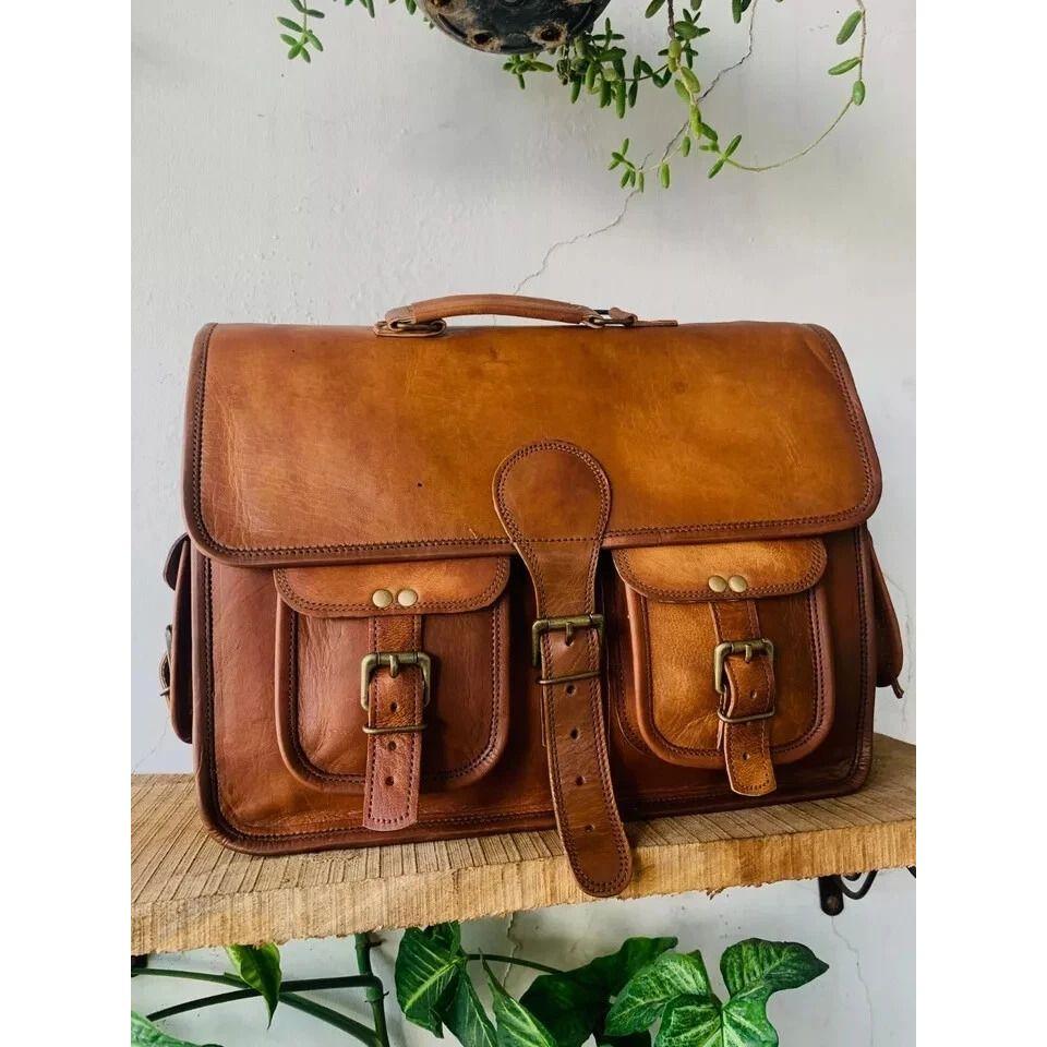 

Сумка Винтаж Новый Дизайн Переработанная Кожа Мессенджер На Плечо Портфель 16 x 12 x 5 in