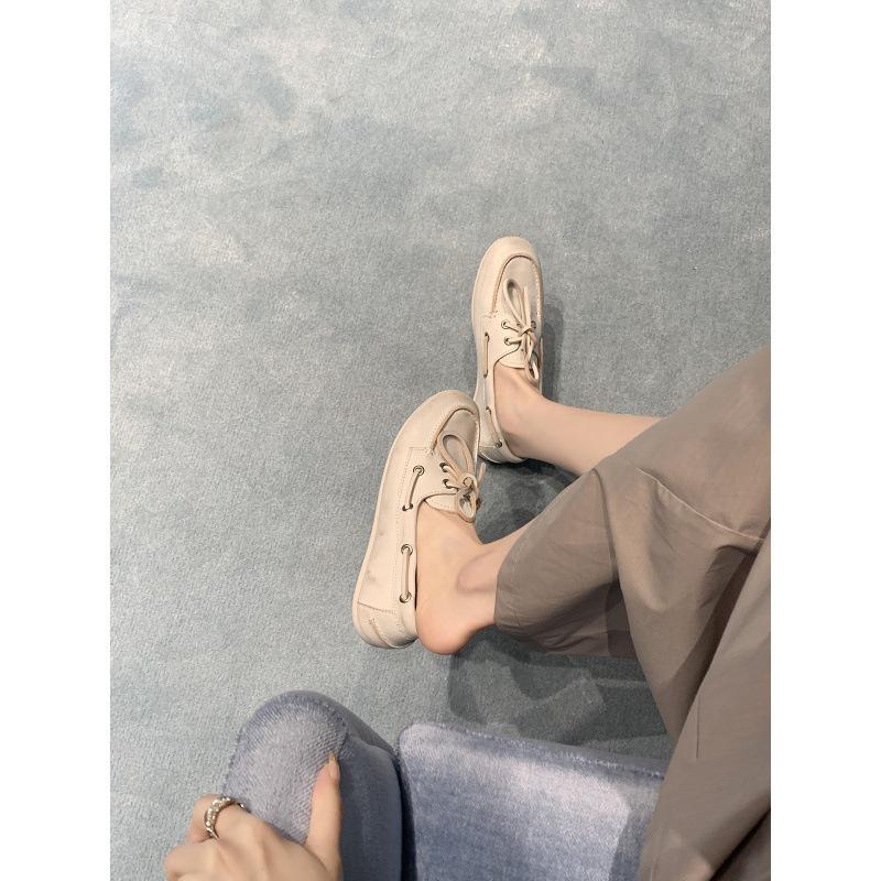 British Style Sheepskin Leather Lace-Up Women’s Loafers - Soft Sole Slip-On Flat Shoes for Autumn