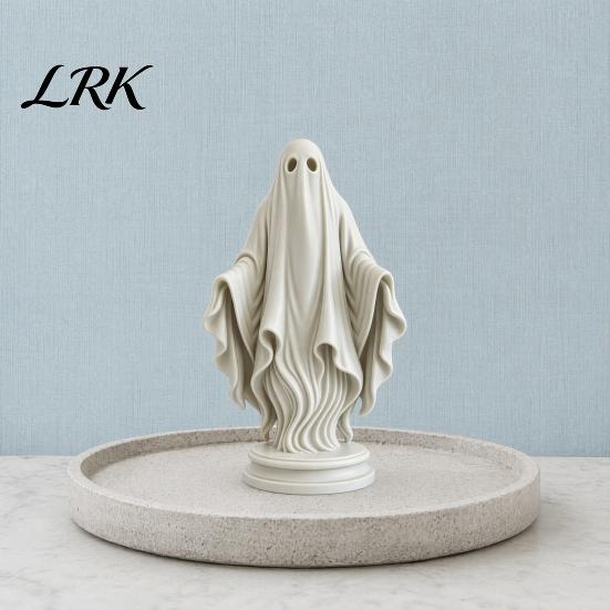 Flowing Hem Ghost Statue Gothic Statue, Resin White Figurine, Spooky Halloween Decoration with Style Home Accent Robe And Base for Mantel, Shelf,
