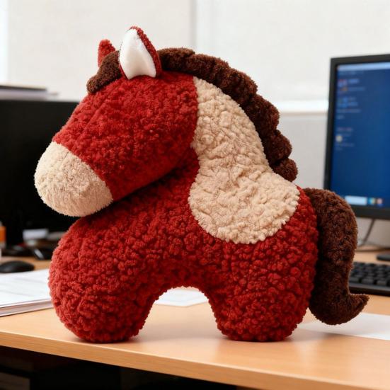 Horse Pillow Red Plush Pony Throw Pillow 18.9 Inch Soft Decorative Cushion for Sofa Bedroom Living Room Year of The Horse Home Decor