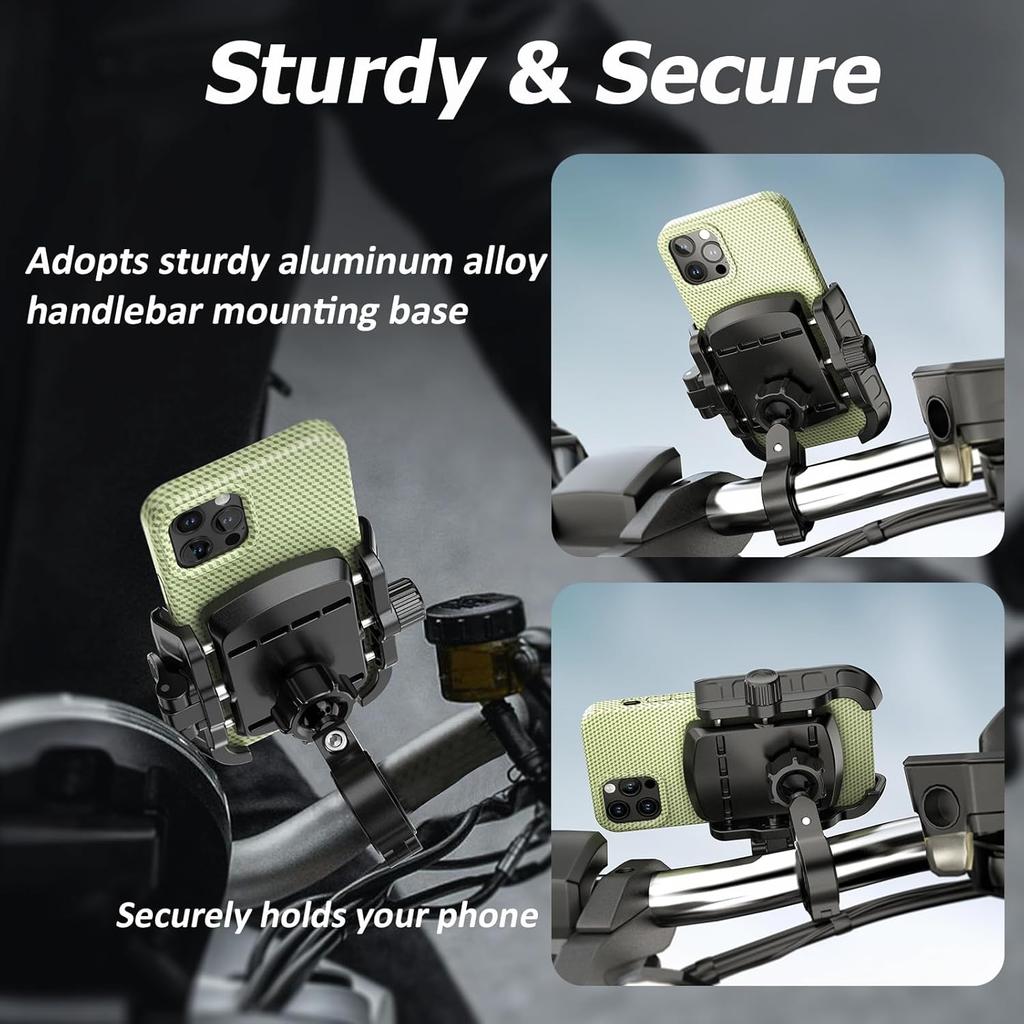 Bike Motorcycle Phone Mount With Aluminum Alloy Mounting Base, [1S Lock & Release] [Camera Friendly] Bicycle Handlebar Cell Phone Holder For Scooter