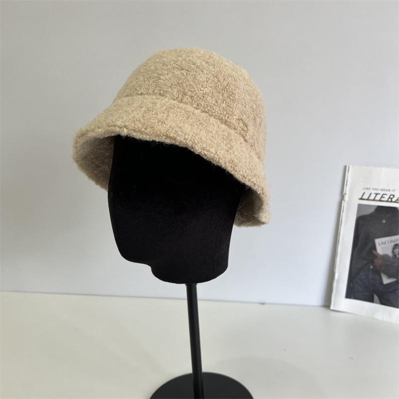 Autumn and winter plush fisherman's hat children's fashion small standard simple solid color elegant versatile casual thermal basin hat