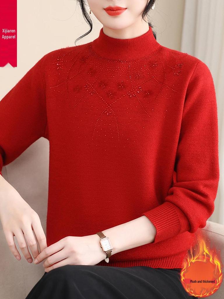 Women's Thick Winter Plush Sweater Base Layer for Middle-Aged and Elderly