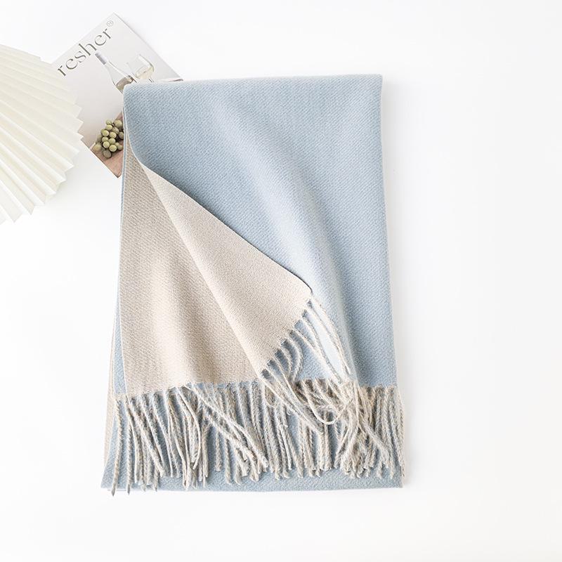 Double-Sided Solid Color Imitation Cashmere Scarf with Tassels – Cozy Korean Autumn/Winter Fashion for Students