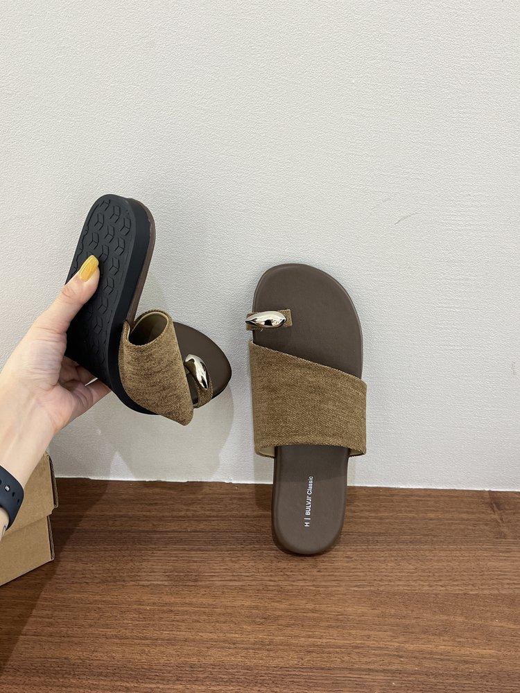 

Набор шлепанцев для пальцев, летняя новинка, корейская версия, лен, отпускной стиль, ретро, крутые шлепанцы 2025, плоская подошва, морское побережье, пляж 40 коричневый