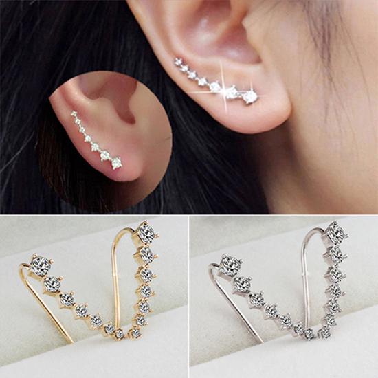 2022 Chic Women Stud Earrings Crystal Ear Climbers / Crawlers Clear Rhinestone Earring For Women Party Zircon Gift 1 Pair