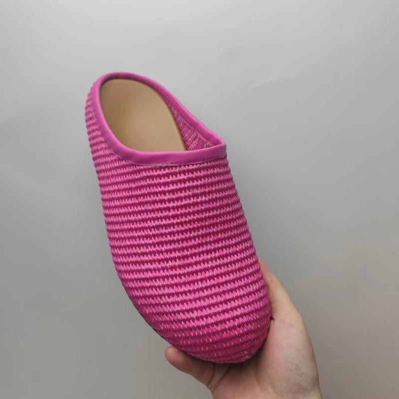 Fashion Spring/Summer Retro Big Round Headed Woven Flat Slippers European American Fashion Sizes 35-45 Outdoor Low Heel Half Slippers
