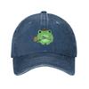 Cute Frog Flower Adjustable Washed Denim Cotton Low Profile Man Dad Trucker Hat Fitted Baseball Ball Cap for Men Unisex Headwear