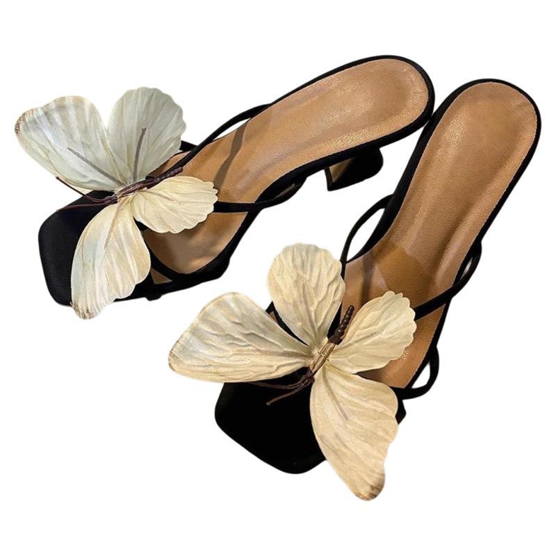 Niche Design Shoes Butterfly Flip-flops High Heels and Elegant Thick-heeled Flip-flops