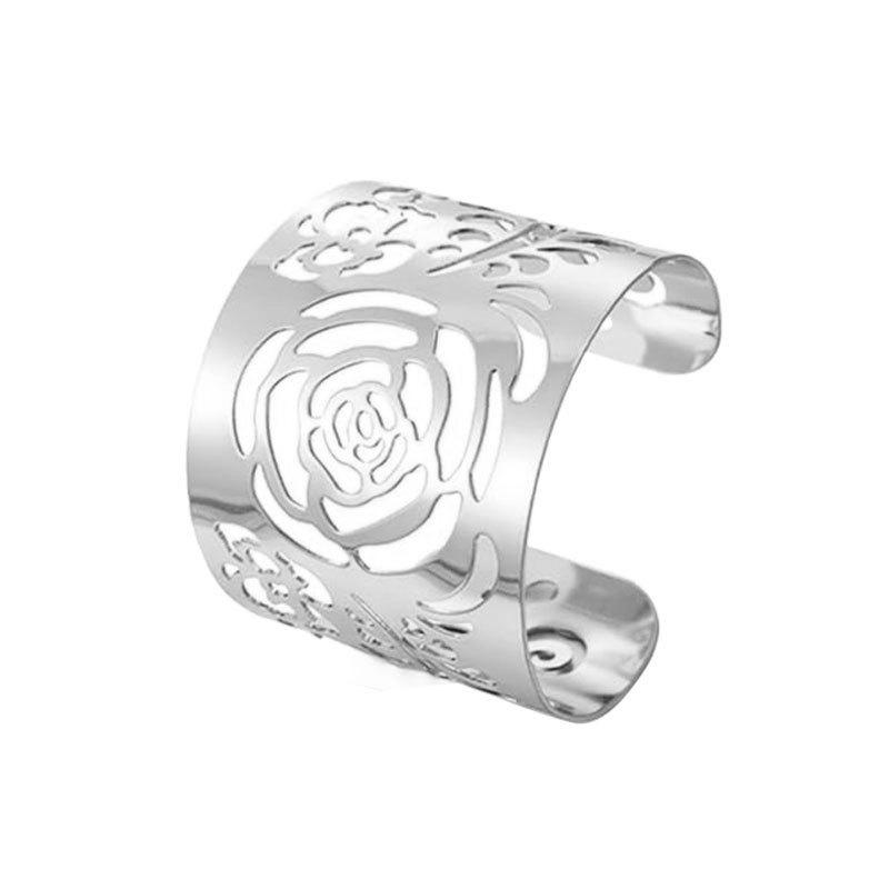 European and American Fashion Jewelry Set: Exaggerated Glossy Metal Hollow Floral Bracelet