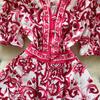 Summer Women Elegant Flare Sleeve Designer Print Runway Dresses V-neck Single Breasted Mini Short Party Dress