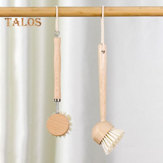 Pot Brush with Ergonomic Long/Short Round Handle High Density Bristle Wooden Cleaning Brush Stain Remover Brush