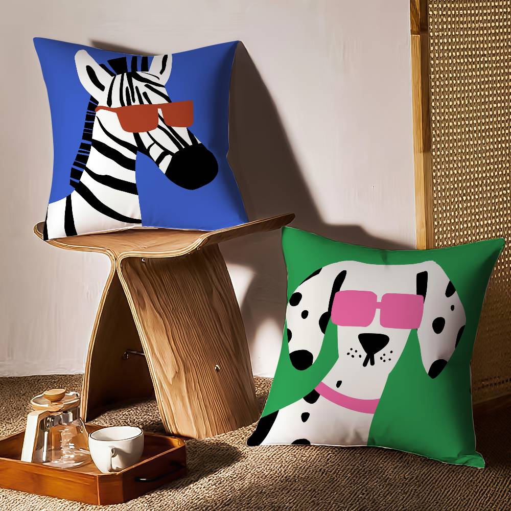 Cartoon Animal Pillow Case Anti-dustmite Pillowcase Invisible Zipper Silky Short Plush Sofa Cushion Cover