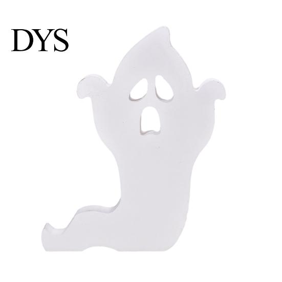 Cute Halloween Room Decor Ghost Wooden Table Sign, Spooky White Standing Modern Farmhouse Accents Block Sign for Holiday Tiered Tray Centerpiece,
