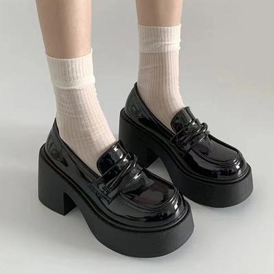 Silné vysoké podpatky, lodičky pro ženy, lakované kůže, robustní platformě, mokasíny, dámské nazouvací boty JK Lolita, dámské ležérní mokasíny