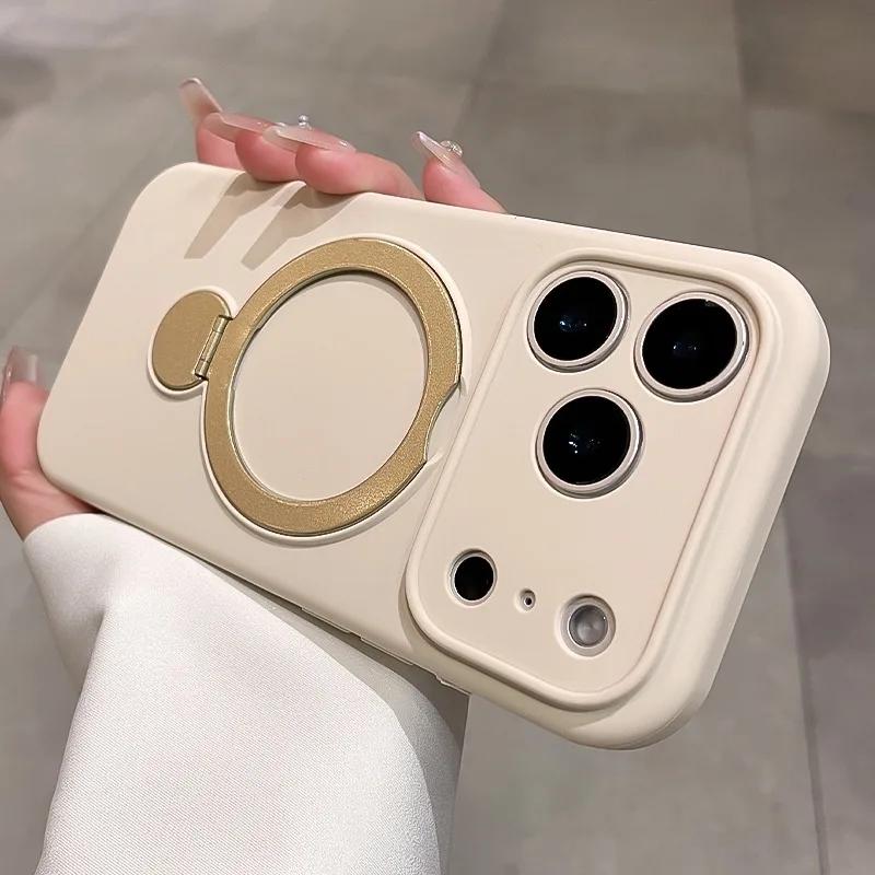 

Liquid Silicone Bracket for Magsafe Case For iPhone 17 16 15 14 13 Pro Max Air Magnetic Stand Holder Anti Fall Wrist Strap Cover iPhone 14