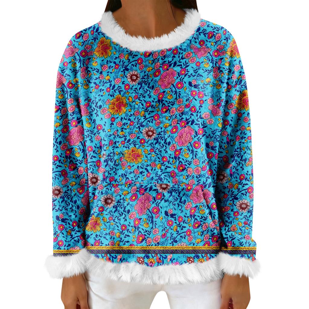 Women's Casual Fleece Sweatshirt  Long-Sleeve Round  Neck Casual Comfortable Loose-Fit Lightweight Women's Flannel Sweatshirt