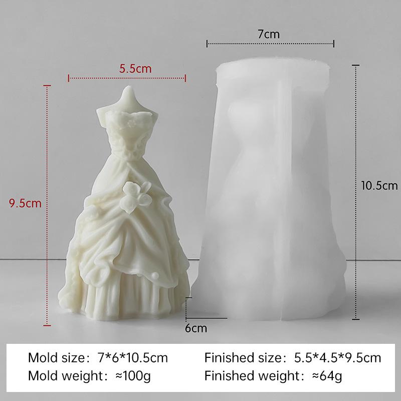 3D Wedding Dress Aroma Candle Silicone Mold Woman Skirt Party Princess Dress Plaster Resin Handmade Soap Candle Making Molds
