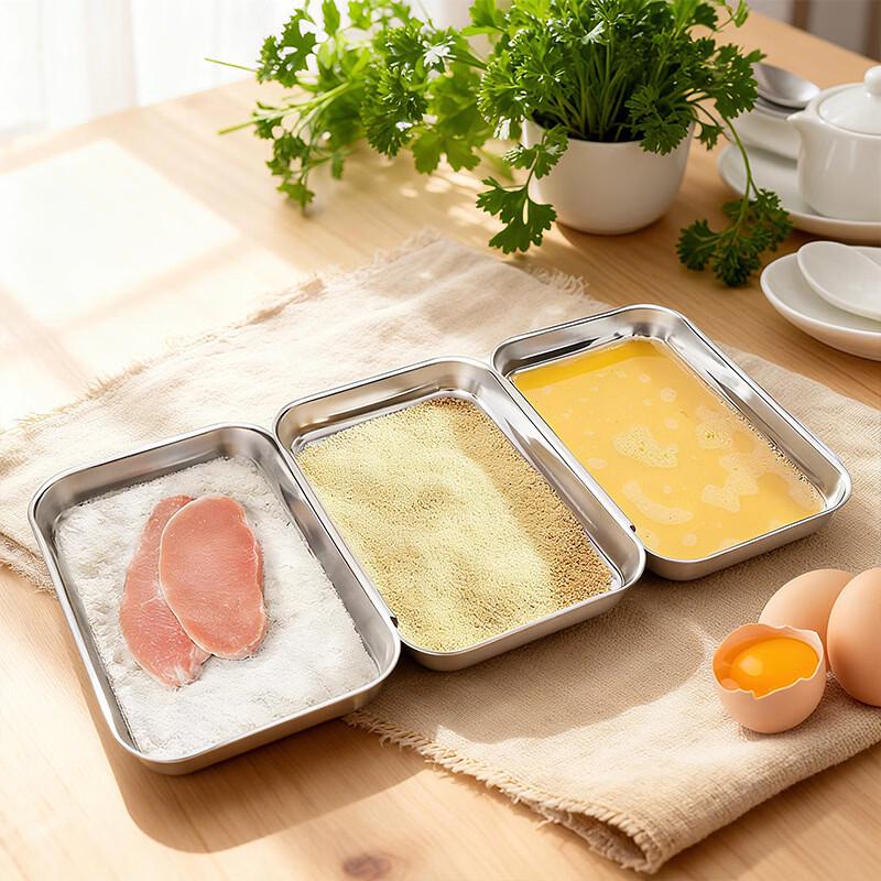 Rectangular Stainless Steel Condiment Dish 3-Piece Set