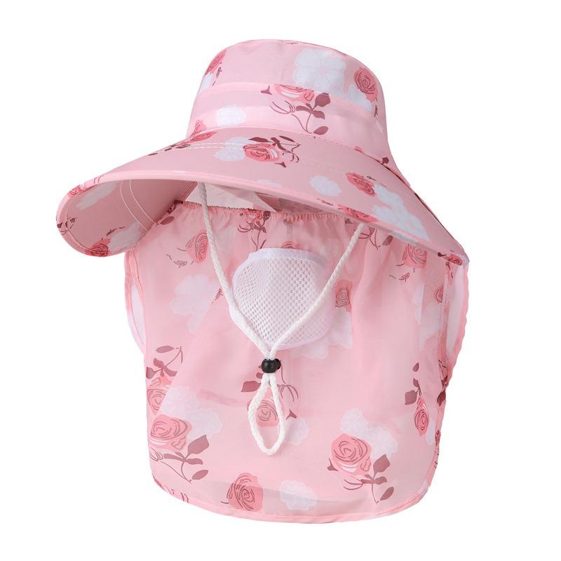 Ladies tea picking hat summer thin mesh breathable mask sun protection sunshade bucket hat hat for farm work