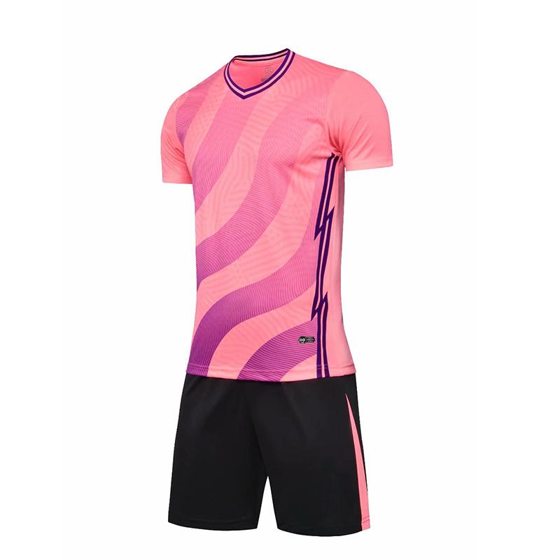 Men Short Sleeve Red Soccer Jersey Set Navy Adult Football Uniform Boy Pink Kids Soccer Shirt Cust