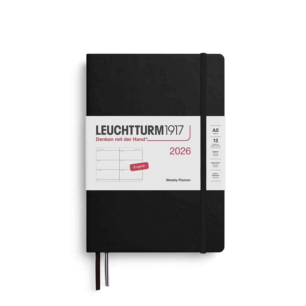 Leuchtturm 2026 January A5 Weekly Officially Imported Planner, Start, Horizontal, Black, 372706,