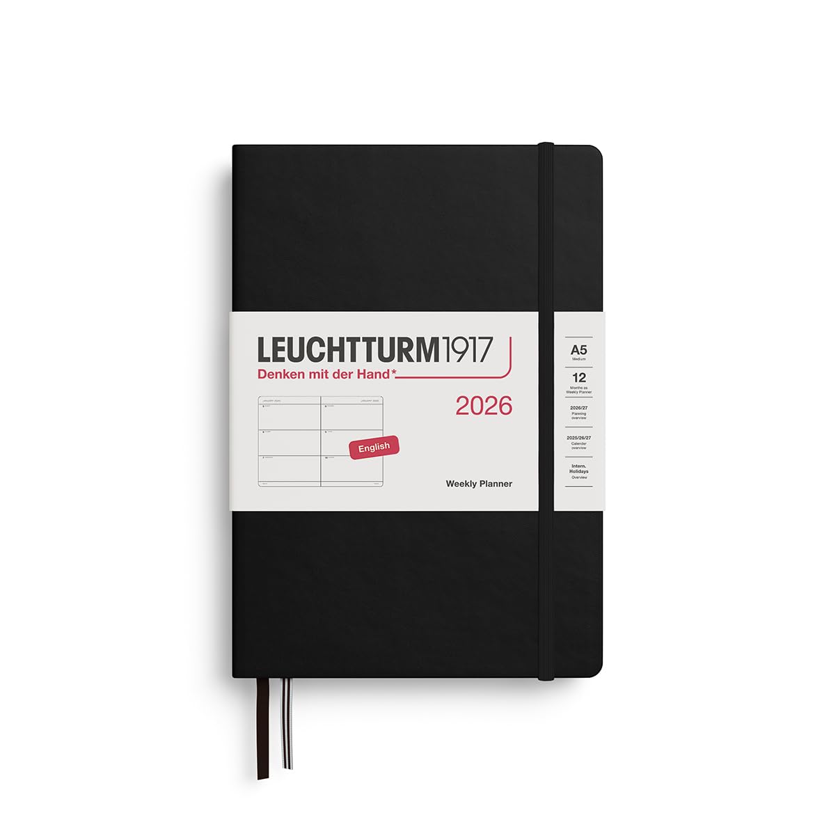 

Еженедельник Leuchtturm 2026 Январь A5 Официально импортированный планер, Начало, Горизонтальный, Черный, 372706, чёрный