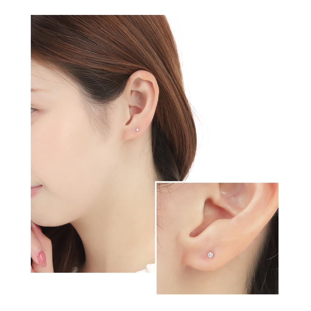 Diamond Lab Single Diamond Earrings for Women in 10K White Gold Box 0.12ct [Gift Set]