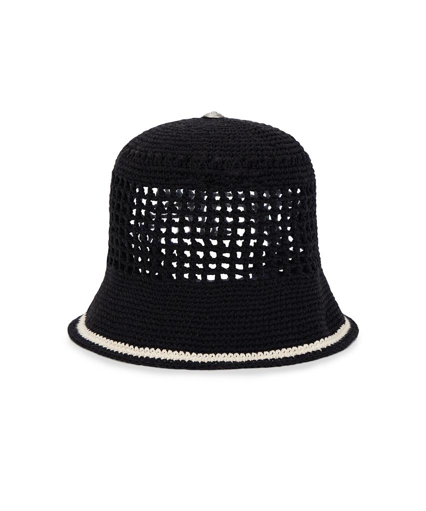 Bajal Va Top Button Knit Crochet Bucket Hat Black
