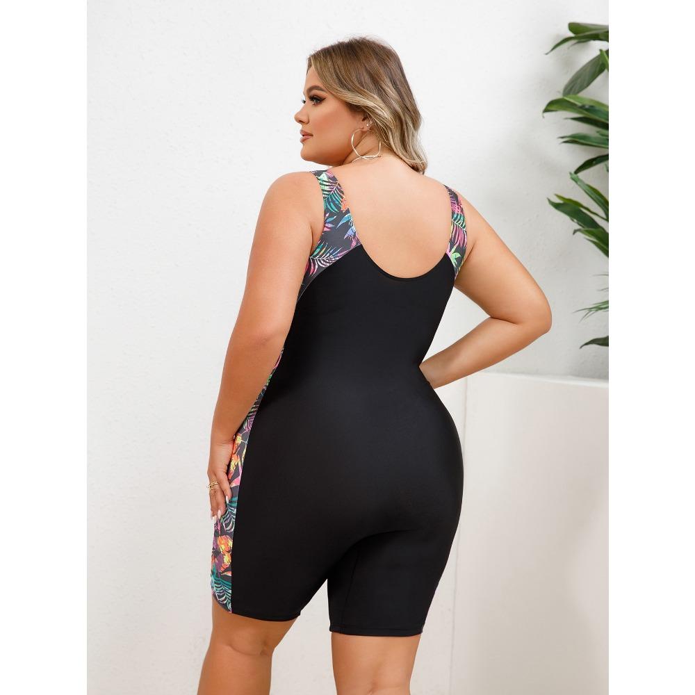 European and American One-piece Plus-size Swimsuit Sports and Knee-cover Slim-fit Sports Flat-angle Swimsuit