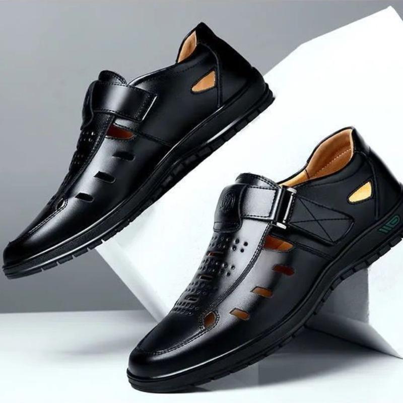 Sandalias de verano para hombre, huecas, antideslizantes, informales, de piel sintética, a la moda, con iluminación, transpirables, para playa, clásicas, para papá