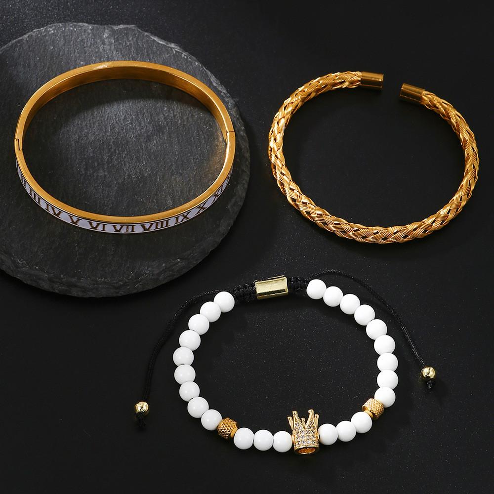 Bracciale a manetta unisex in acciaio al titanio con numeri romani e finitura galvanizzata per moda, regalo per uomo donna