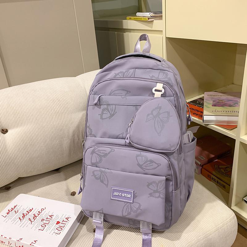 Butterfly Print Backpack Student Schoolbag Women's Large Capacity Travel Lightweight Backpack with Coin Purse