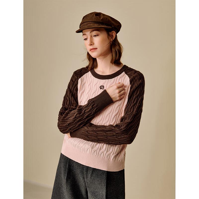 INMAN Women's Cable Knit Color Block Wool Blend Sweater