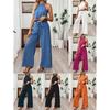 Womens Sleeveless Cropped Top Wide Leg Pants Set Casual Cotton Linen Two Piece Outfit