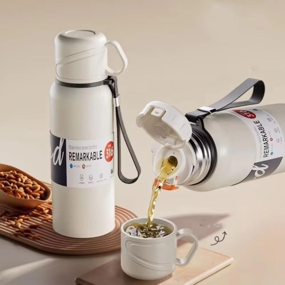316 Stainless Steel Double-Cover Thermos Cup Large Capacity Insulated Cup  Men Women