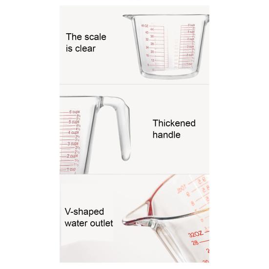Yousheng Glass Measuring Cup Triple Measurement Scale Cup Heat Resistant Microwave Safe Kitchen Tools with V-Shaped Spout And Ergonomic Handle
