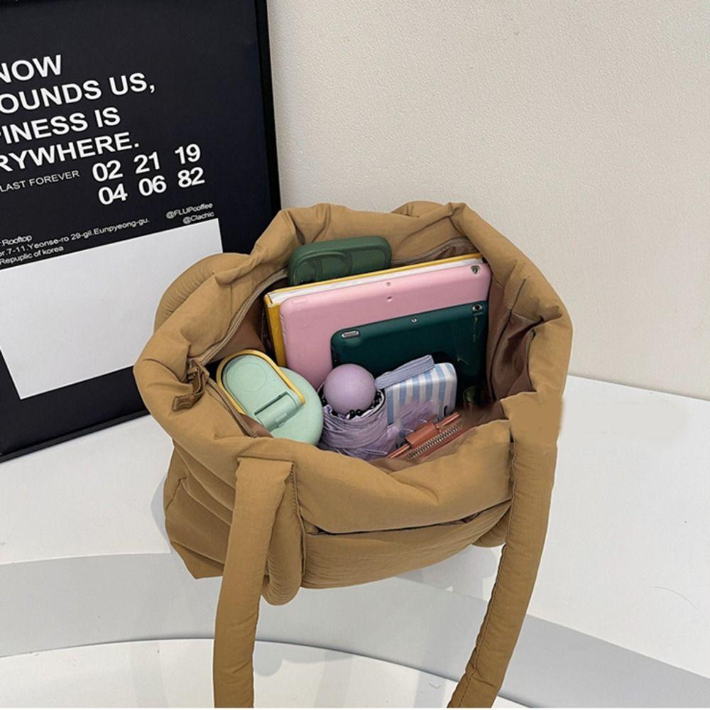 Korean Style Cotton-padded Tote Bag Solid Color Puffy Crossbody Bag Casual Nylon Handbag  Girls