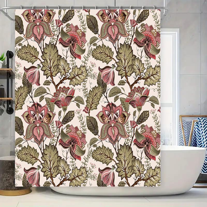 

Floral Pattern Shower Curtain Pink And Green Beautiful Home Decor For Bathroom 72 X 84 Inches Waterproof Fabric W60H190(CM)-1 Pcs