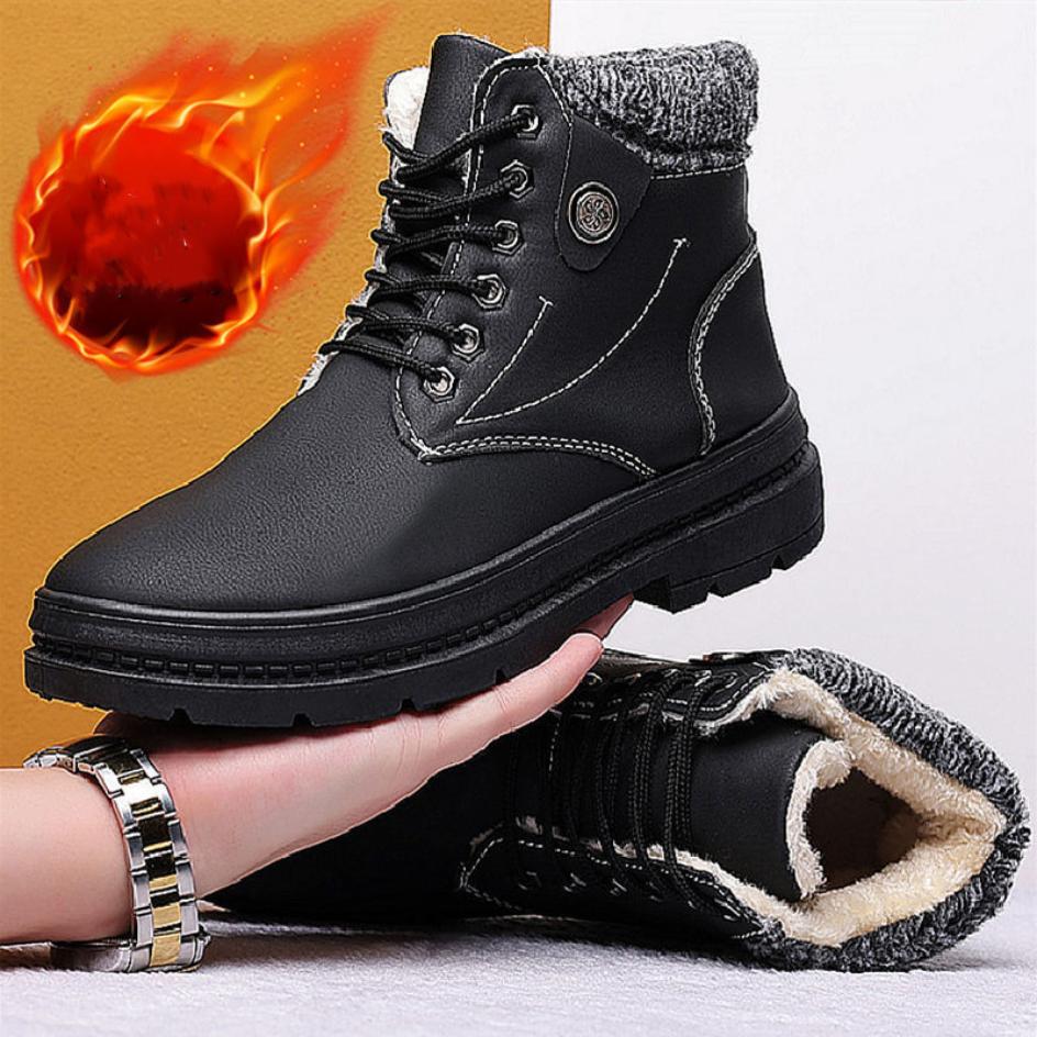 Men Waterproof Martin Boots Winter Plus Velvet Warm Boots Fashion High-top Shoes