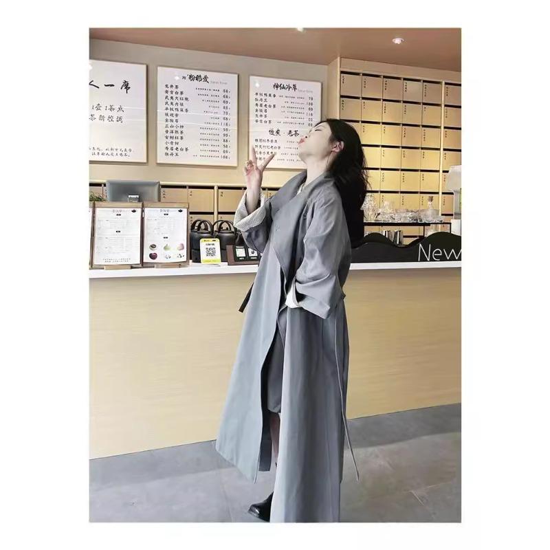 Gray One-button Windbreaker Jacket for Women Spring and Autumn New Style Loose and Versatile Coat