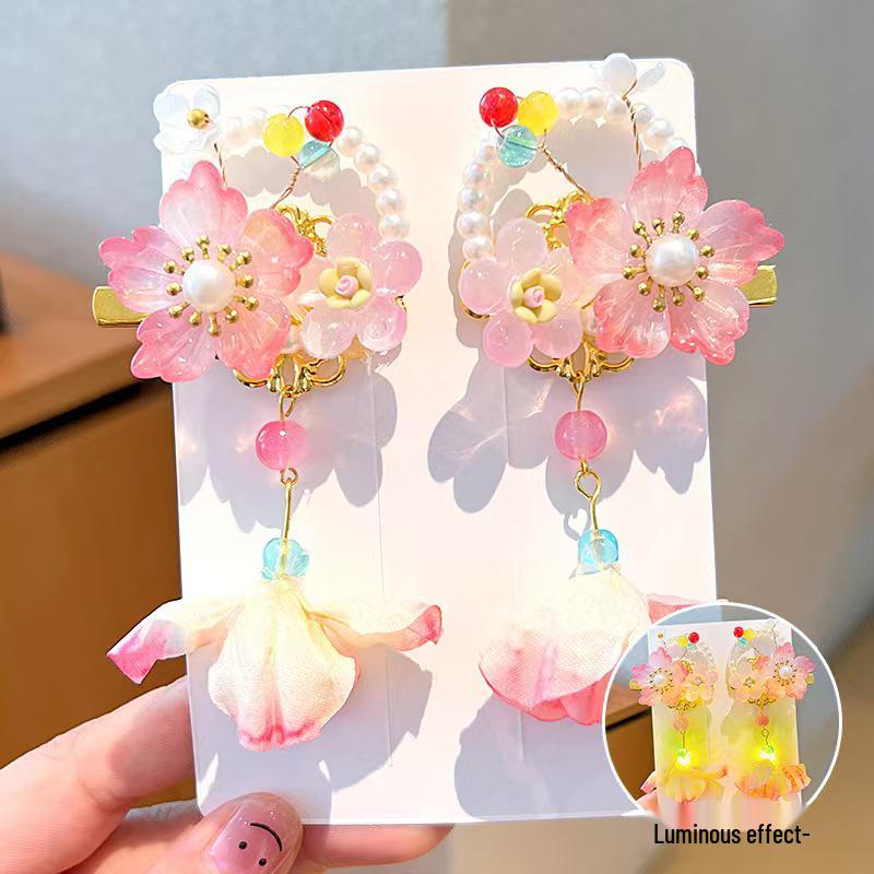 Children's Light-Up Hanfu Hair Clips: Fairy Tassel Floral Bow