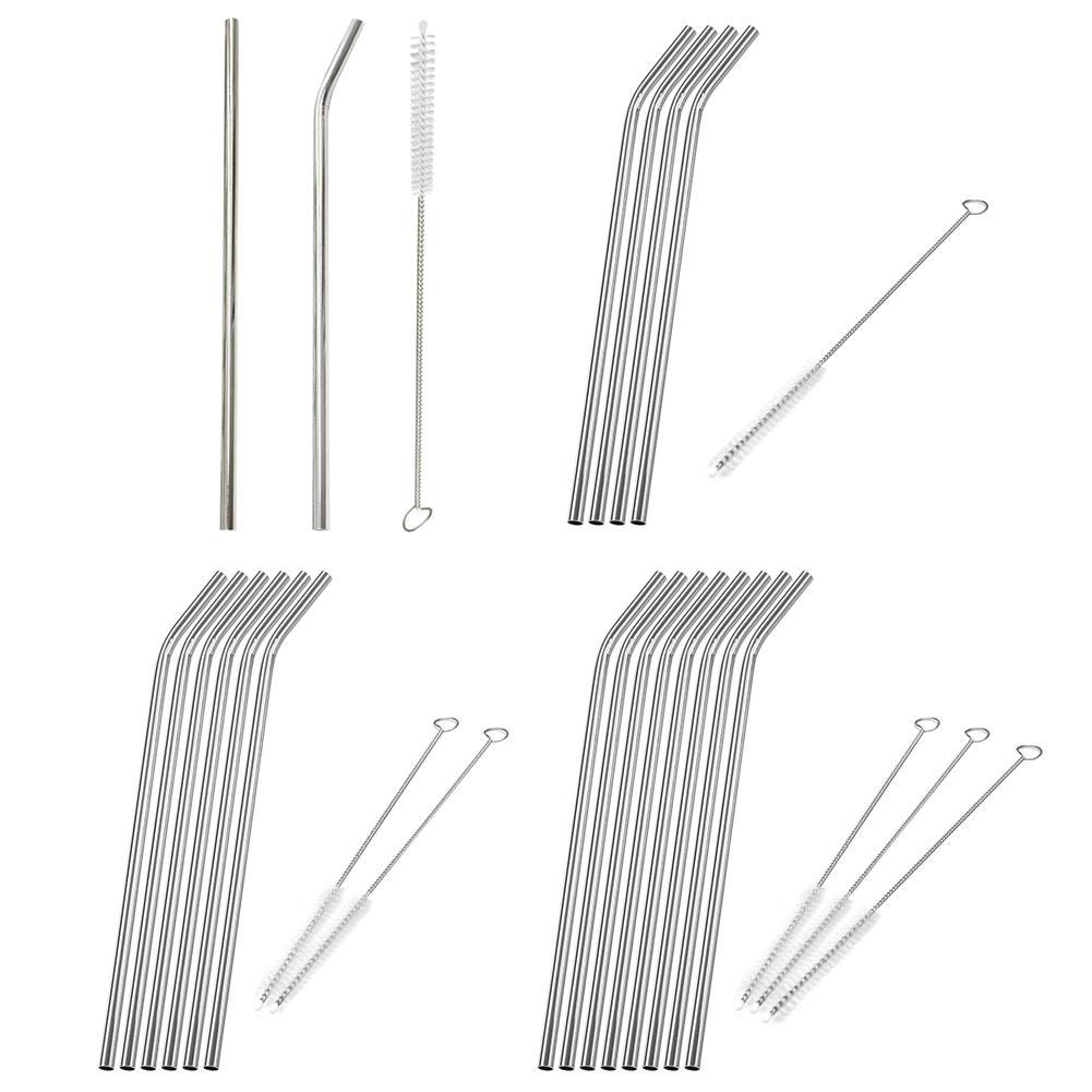2/4/6/8pcs Reusable Stainless Steel Drinking Straws 1/2/3 Cleaner Brush Kit