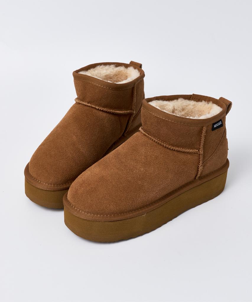 Mogaus Leather Fur Genuine Cowhide Platform Mini Boots 2 Colors