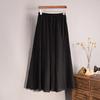 Women Summer Solid Vintage Pleated Long Skirts Ladies Elastic Waist Beach A-Line Skirt
