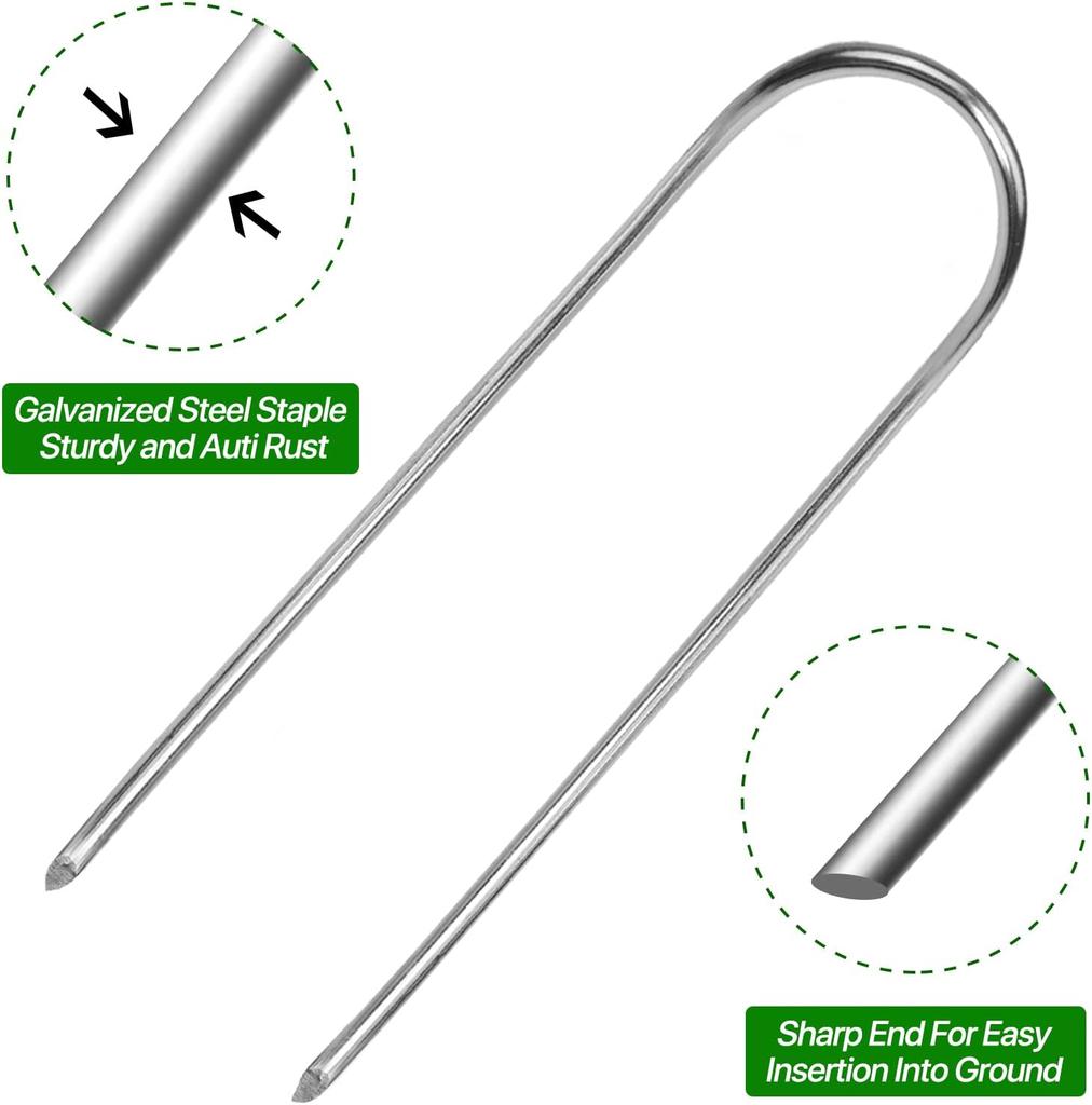 U-shaped Garden Staples Heavy-duty Fence Tubing Stakes Sod Pins Galvanized Landscape Spike for Holding Lawns Barrier Ground Nail